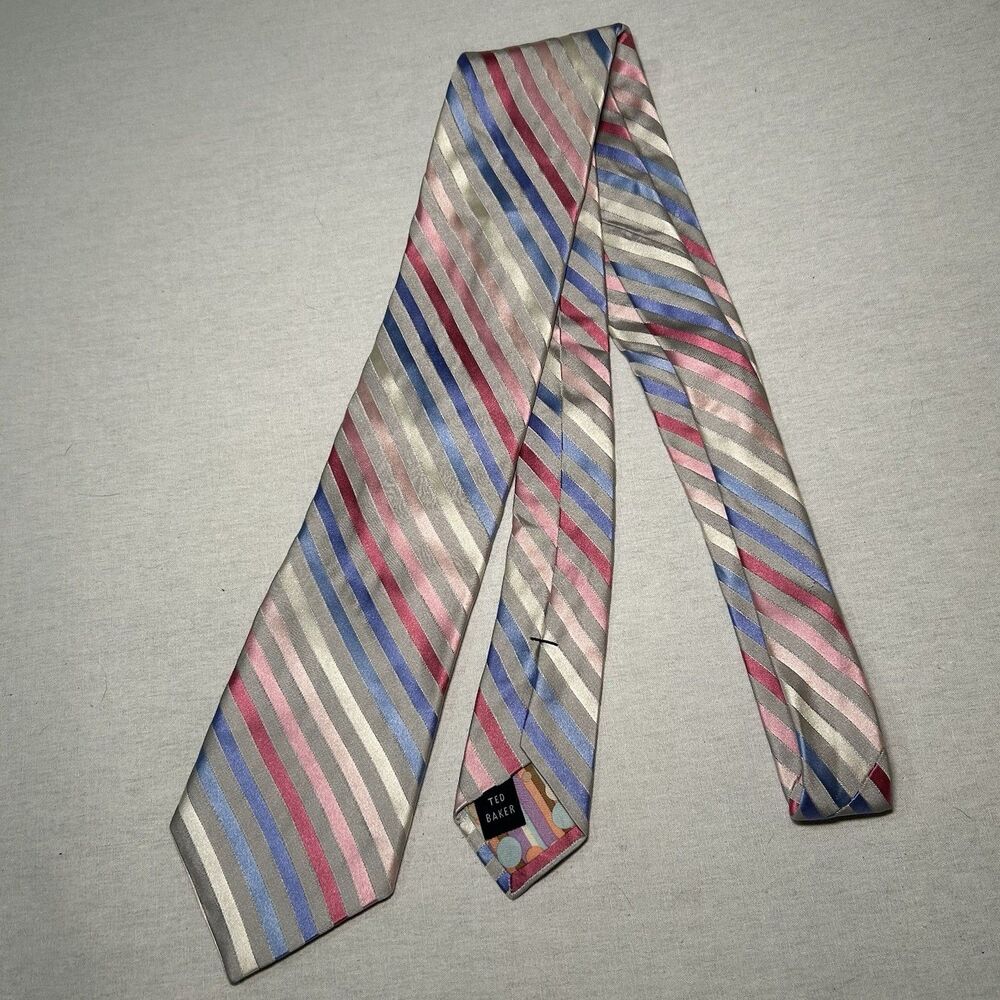 Ted Baker Striped Silk Tie in Silver, Blue, Pink